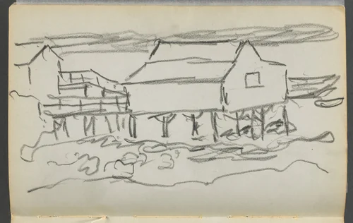 Sketchbook, The Dells, N° 127, page 014: House on a Dock by Maurice Prendergast, book, 1919-1921