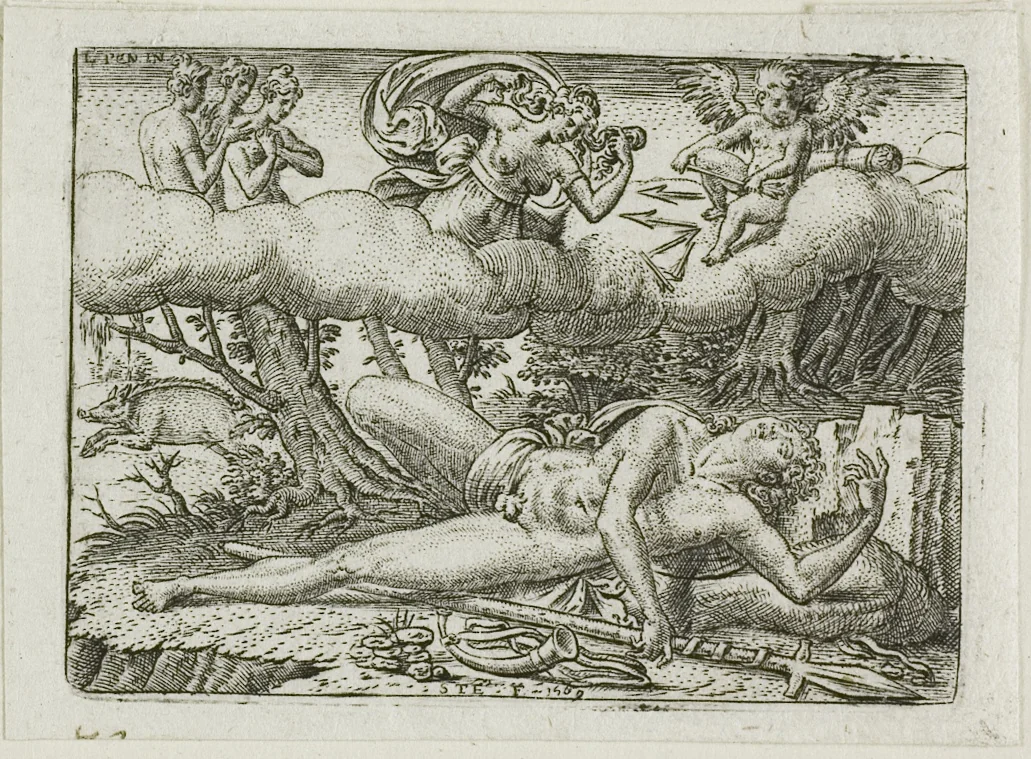 The Death of Adonis by Etienne Delaune, print, 1528-1583