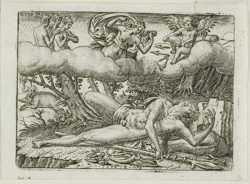 The Death of Adonis by Etienne Delaune, print, 1528-1583