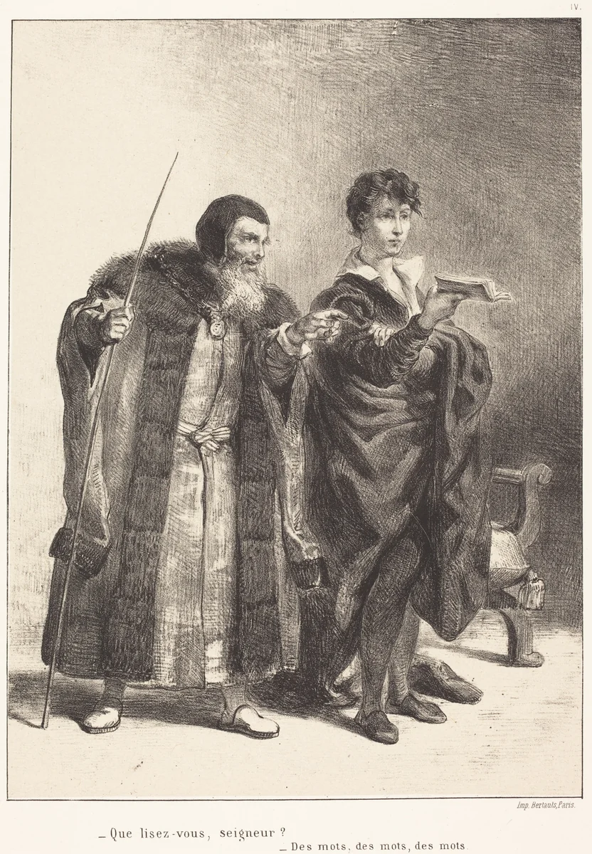 Polonius and Hamlet (Act II, Scene II) by Eugène Delacroix, portfolio, 1834-1843