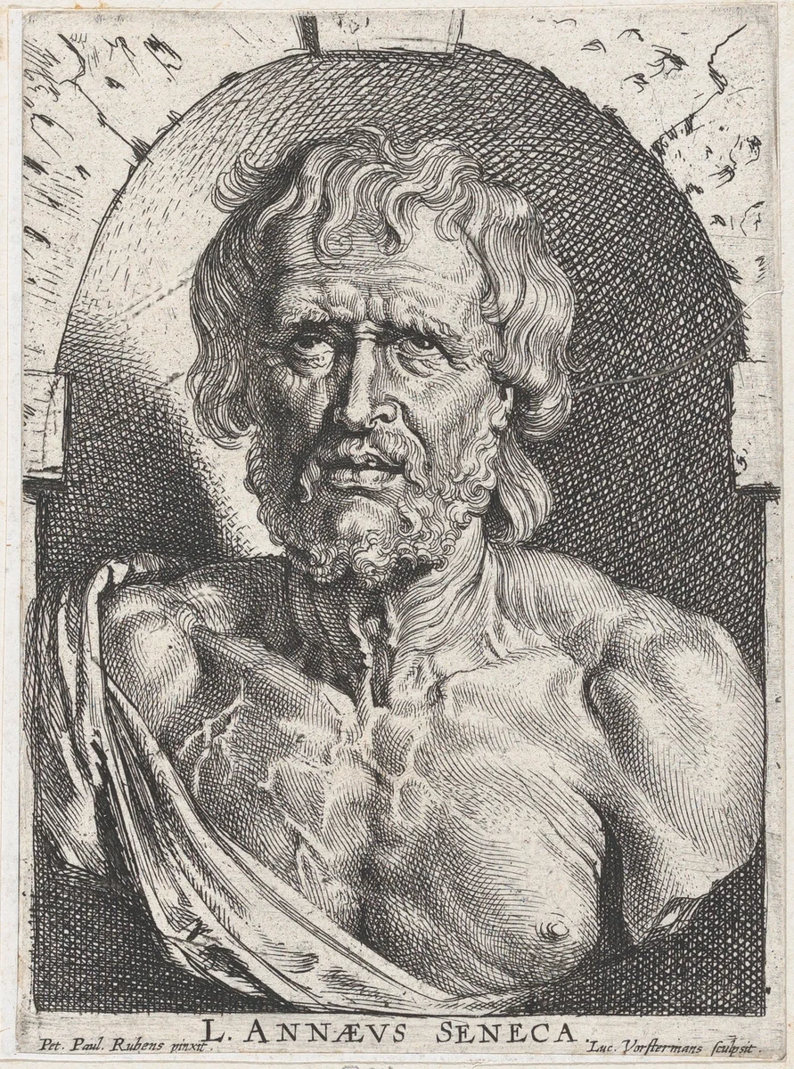 The bust of Seneca, in a niche by Lucas Vorsterman, print, 1615-1625