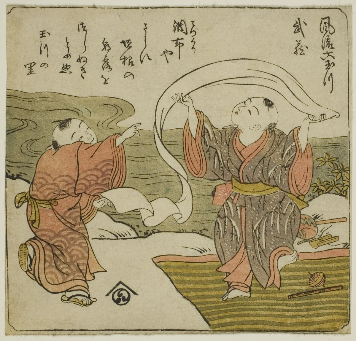 Musashi, from the series "Fashionable Six Jewel Rivers (Furyu Mu Tamagawa)" by Isoda Koryusai, print, 1767-1777