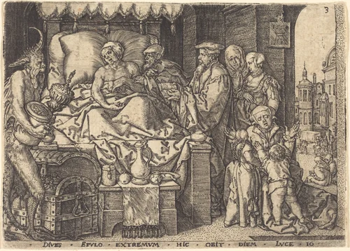 The Rich Man on His Death Bed by Heinrich Aldegrever, print, 1554