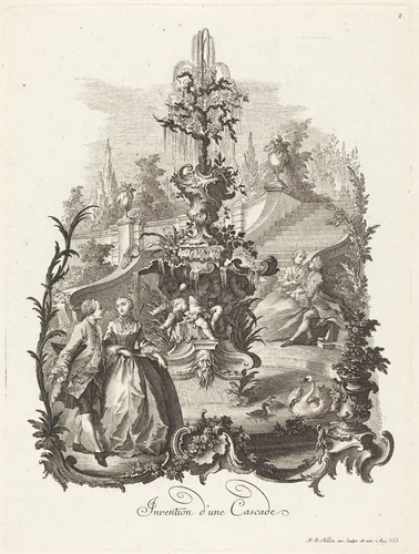 Invention d'une Cascade (Design for a Cascade) by Johann Esaias Nilson, print, 1755-1760