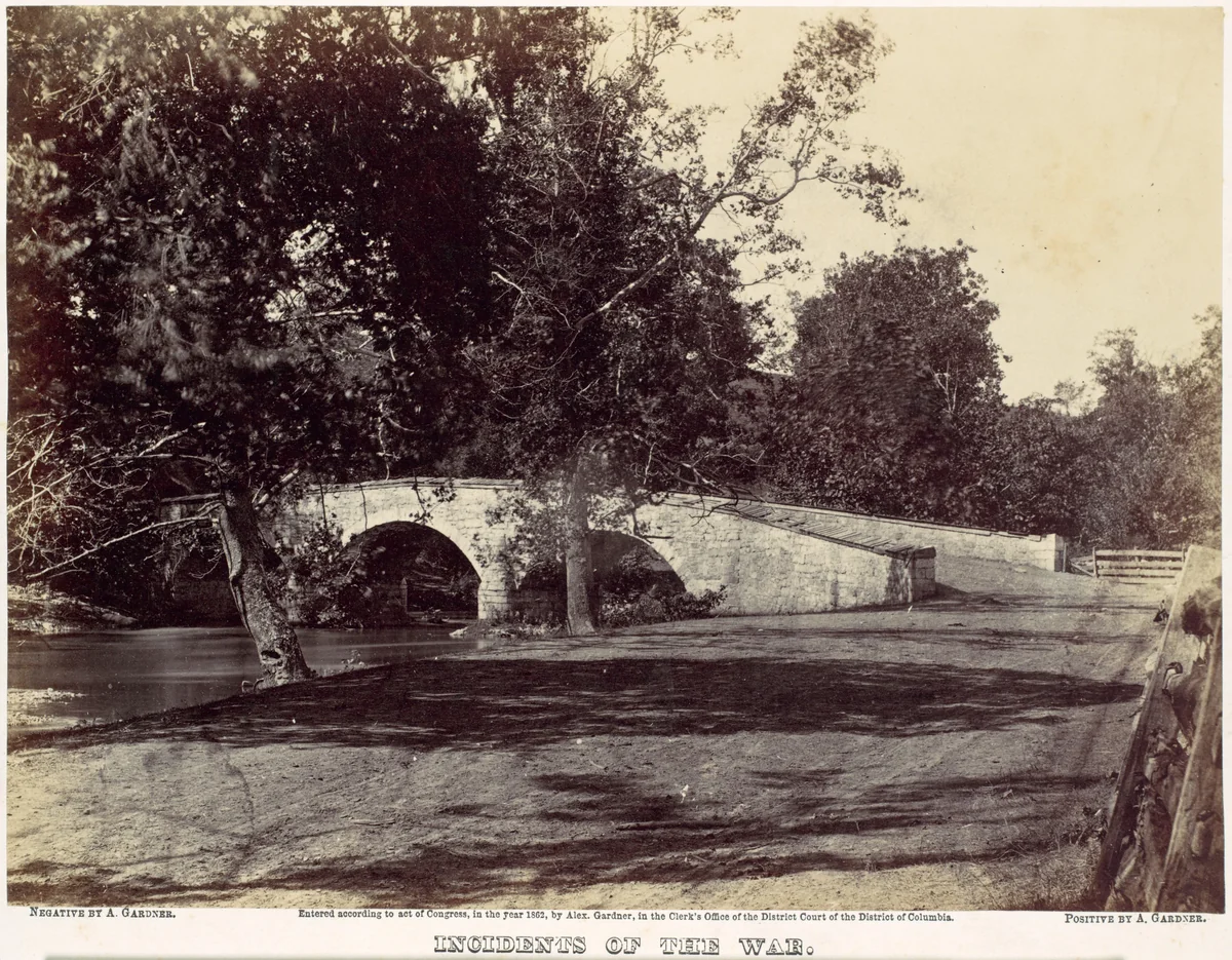 Burnside Bridge, Across the Antietam, near Sharpsburg, No. 1, September 1862 by Alexander Gardner, photograph, 1862