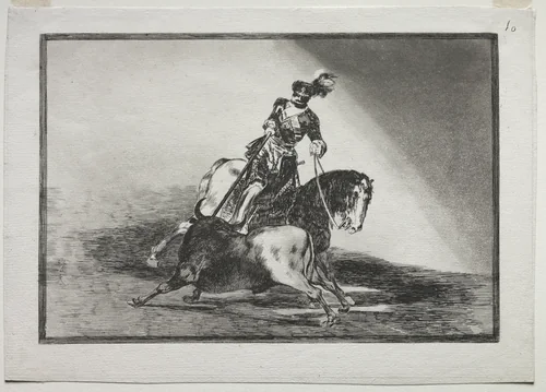 Charles V Spearing a Bull in the Ring at Valladolid by Francisco de Goya, print, 1815-1816