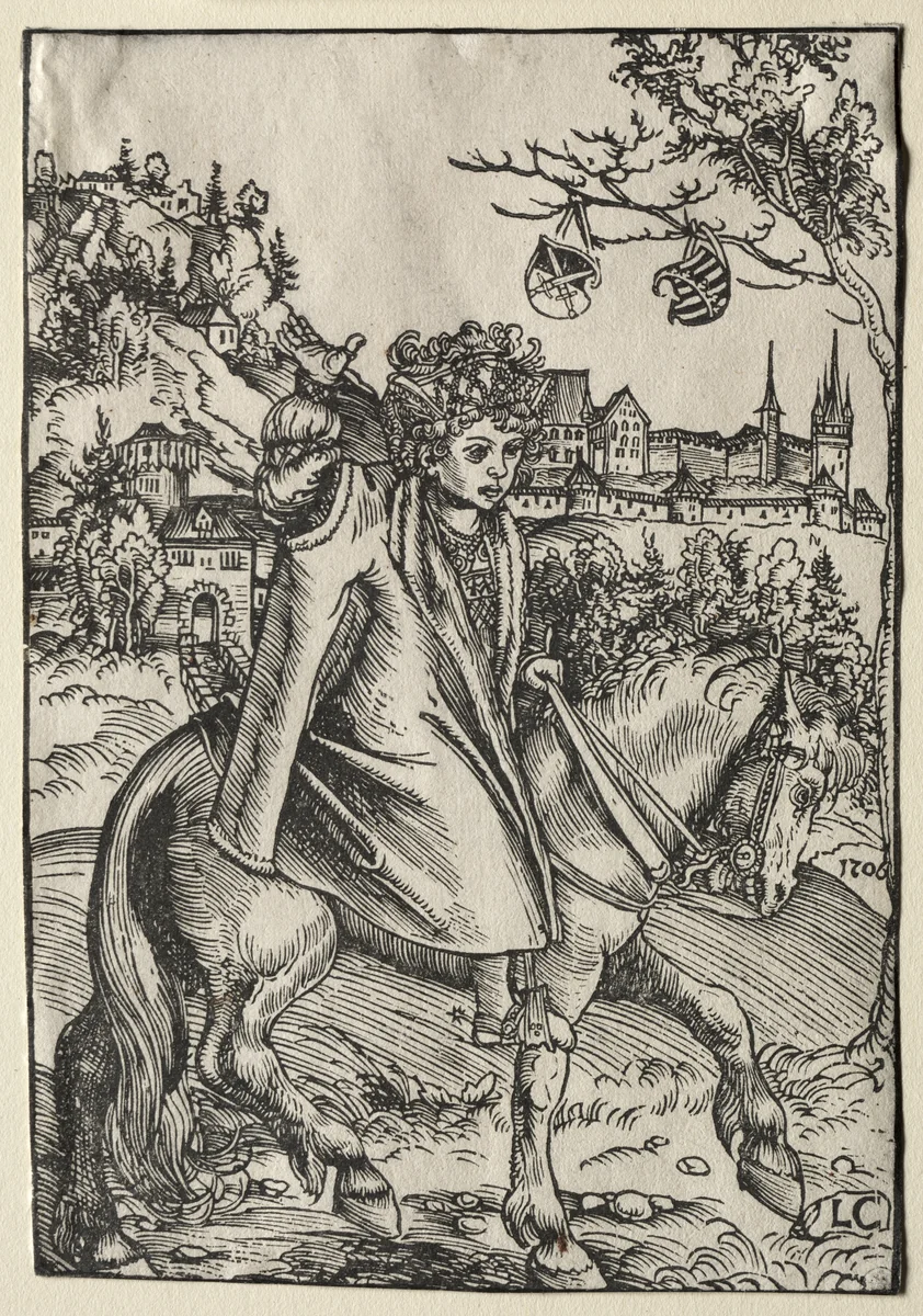 A Boy on Horseback by Lucas Cranach, print, 1506