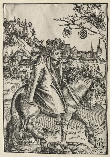 A Boy on Horseback by Lucas Cranach, print, 1506