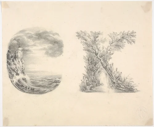 Alphabet book design (Letters C and K) by L. E. M. Jones, drawing, 1825-1835