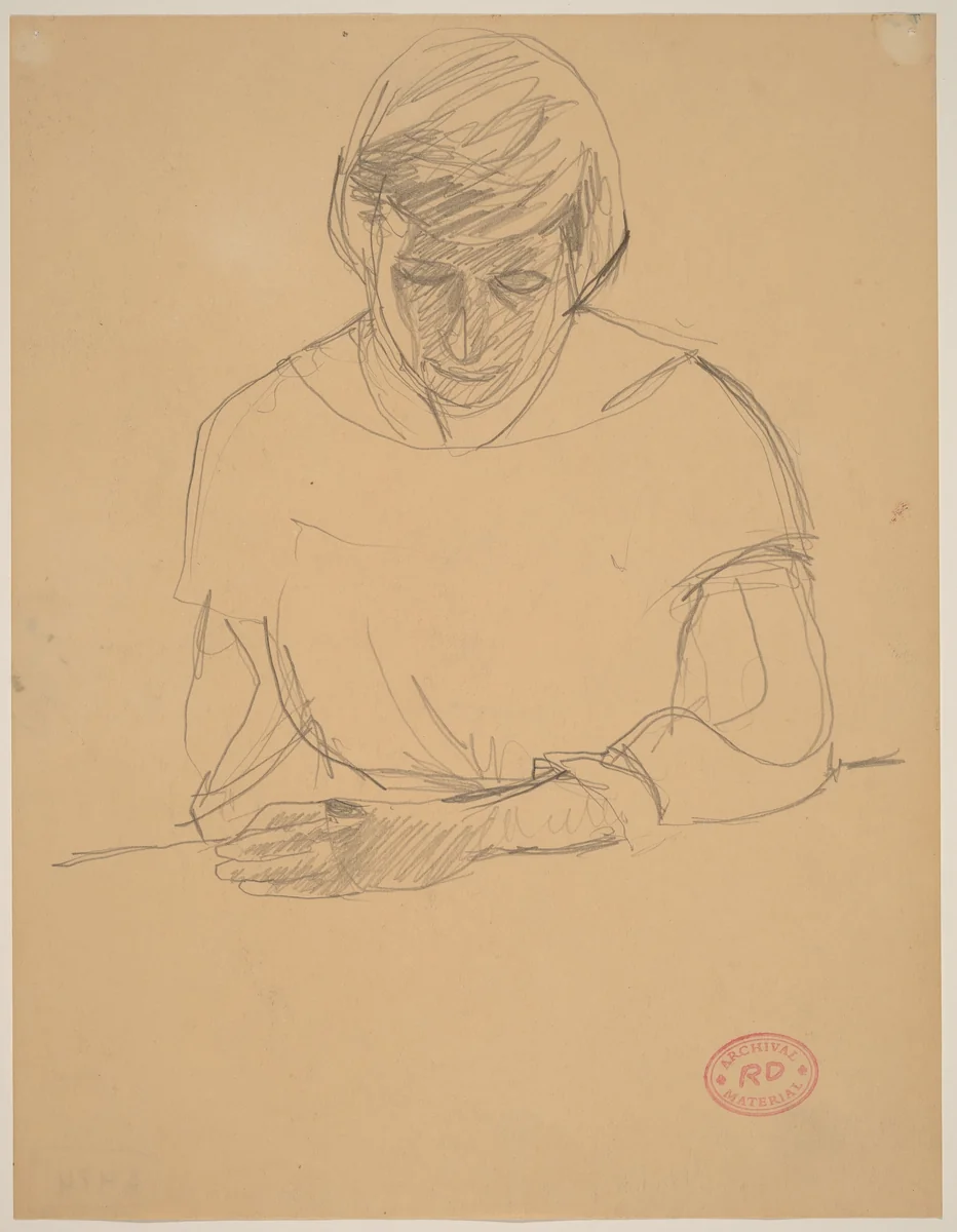 Untitled [figure resting left arm on a ledge: front view] by Richard Diebenkorn, drawing, 1955-1967