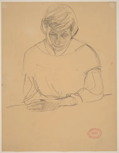 Untitled [figure resting left arm on a ledge: front view] by Richard Diebenkorn, drawing, 1955-1967