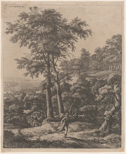 Apollo and Daphne by Anthonie Waterloo, print, 1620-1690