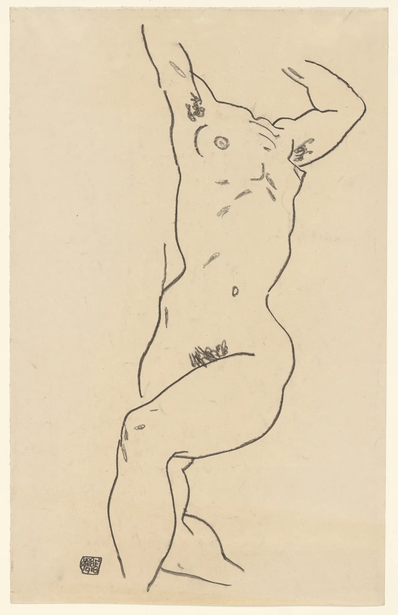 Torso of a Nude by Egon Schiele, drawing, 1918