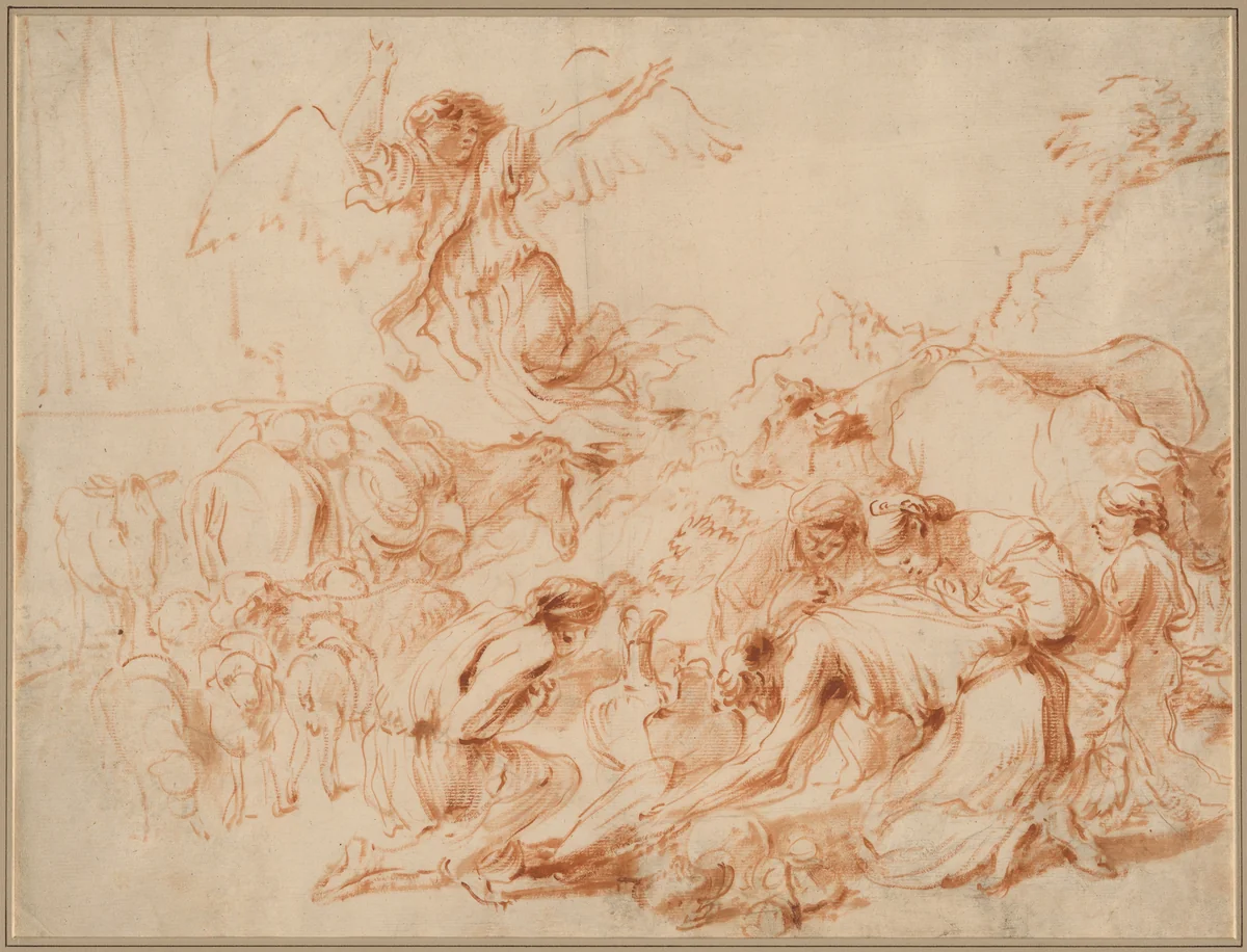 The Angel Departing from the Family of Tobit (?) by Giovanni Benedetto Castiglione, painting, 1645-1674