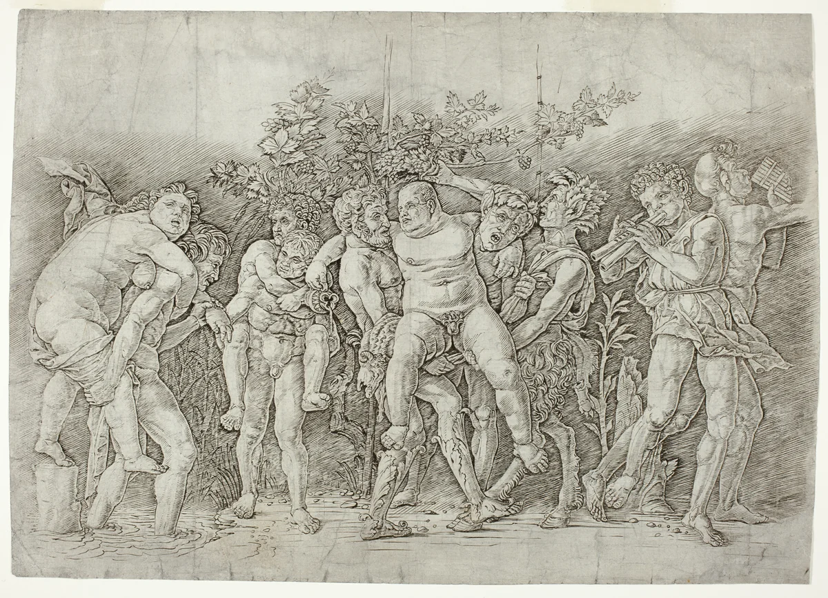 Bacchanal with Silenus by Andrea Mantegna, print, 1475-1480