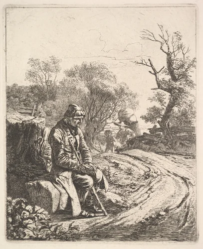 An Old Man Sitting on the Roadside by Johann Christoph Erhard, print, 1818