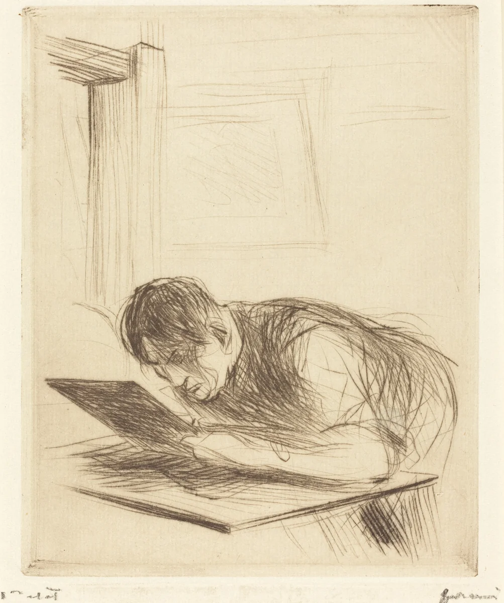 Forain gravant (1ère planche) (Forain Etching) (first plate) by Jean-Louis Forain, print, 1912