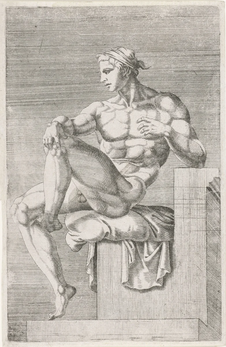 Zittend naakt uit de Sixtijnse kapel. by Unknown, print, 1551