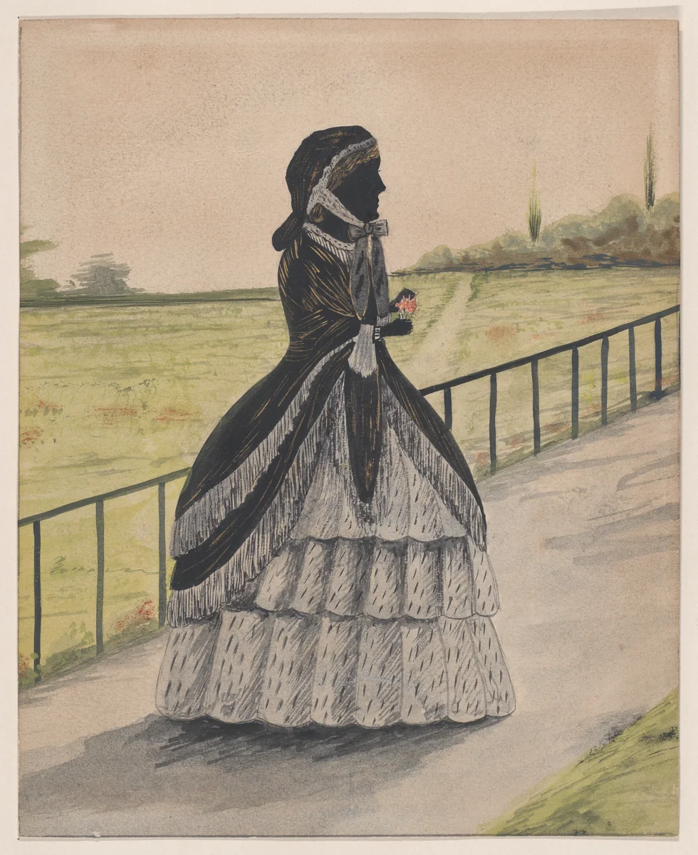 Silhouette of Lady Carstairs, Hyde Park, London by anonymous, drawing, 1800-1900