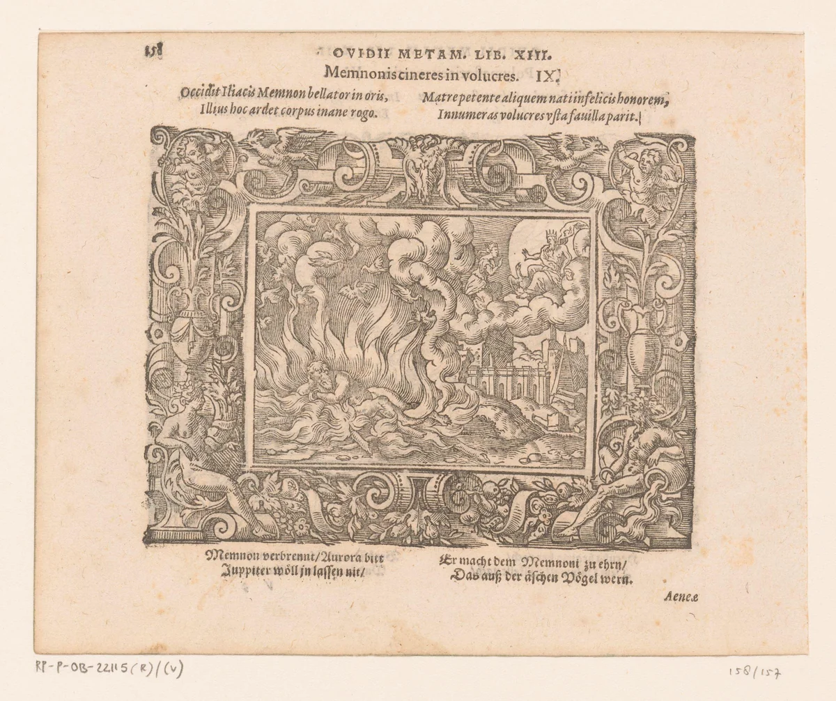 Memnon op de brandstapel by Virgilius Solis, print, 1569