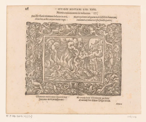 Memnon op de brandstapel by Virgilius Solis, print, 1569