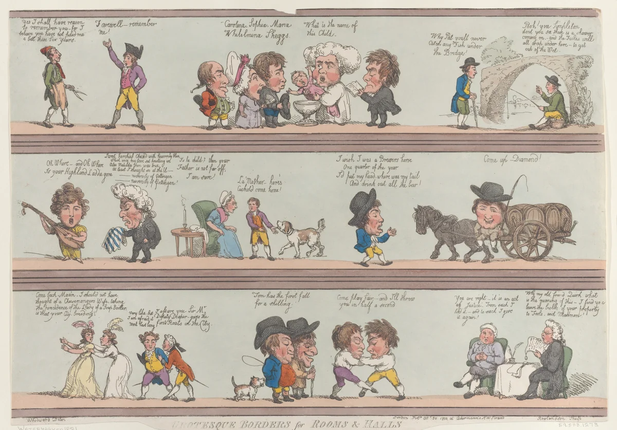 Grotesque Borders for Rooms & Halls by Thomas Rowlandson, print, 1800
