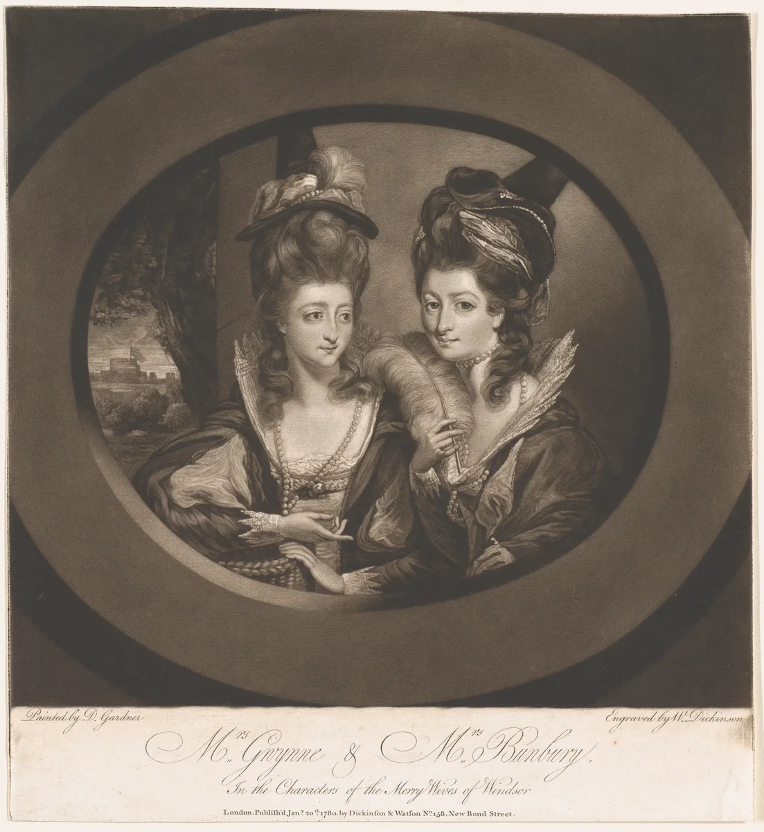 Mrs. Gwyn & Mrs. Bunbury in the Characters of The Merry Wives of Windsor by William Dickinson, print, 1780