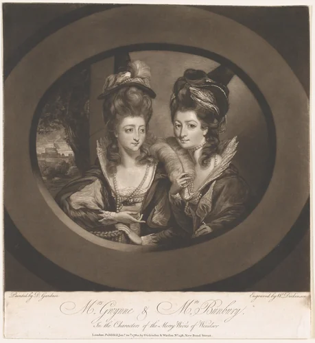 Mrs. Gwyn & Mrs. Bunbury in the Characters of The Merry Wives of Windsor by William Dickinson, print, 1780