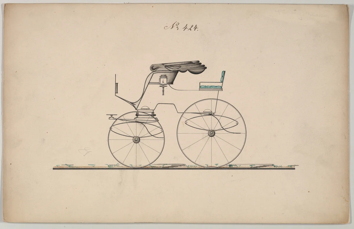 Design for Stanhope Phaeton, no. 424 by Brewster & Co., drawing, 1850-1874