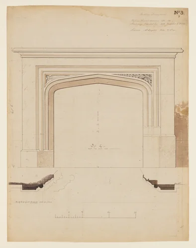 Technical Drawing of a Fireplace Mantel for Knoll (now Lyndhurst), Tarrytown, New York by Alexander Jackson Davis, drawing, 1839
