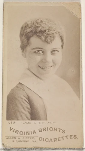 Card 488, "Take a Smile!", from the Actors and Actresses series (N45, Type 5) for Virginia Brights Cigarettes by Allen & Ginter, photograph, 1885-1891