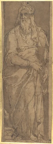Standing Prophet in a Niche, Holding a Book by Taddeo Zuccaro, drawing, 1529-1566