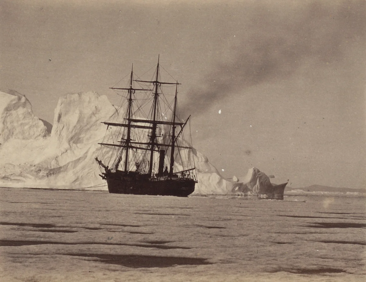 "In an open lead between the floe and iceberg" by George P. Critcherson, John L. Dunmore, William Bradford, photograph, 1869
