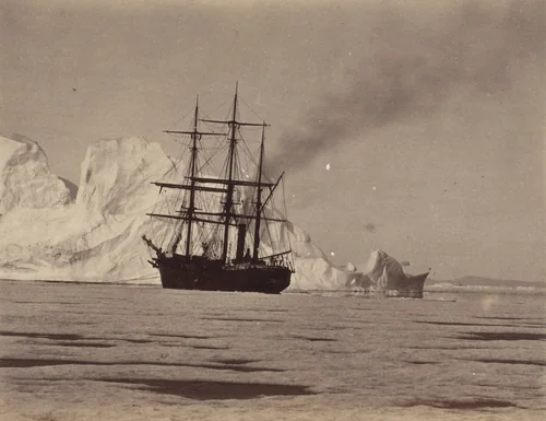 "In an open lead between the floe and iceberg" by George P. Critcherson, John L. Dunmore, William Bradford, photograph, 1869