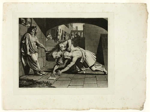 The Two Bald Men Fighting Over a Comb by Carl Russ, print, 1809