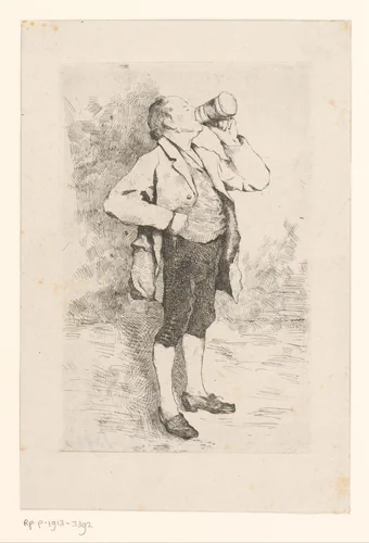 Drinkende man by Piet Verhaert, print, 1876