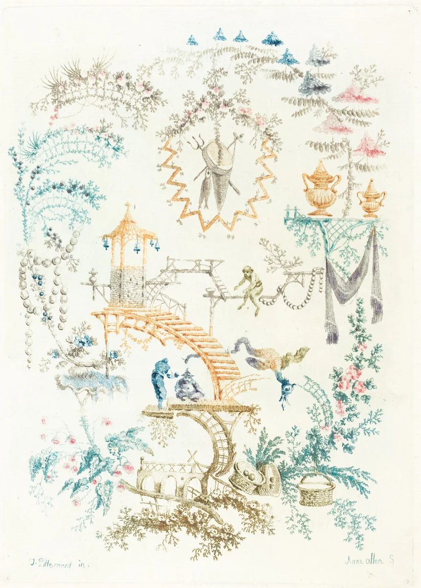 Arabesque with a Monkey by Anne Allen; Jean-Baptiste Pillement, print, 1760-1764