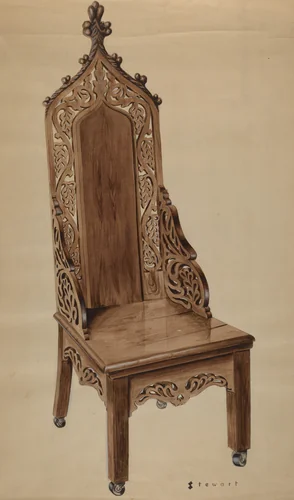Chair with Carved Grape Leaf Decoration and Gothic Top by Robert Stewart, index of american design, 1937