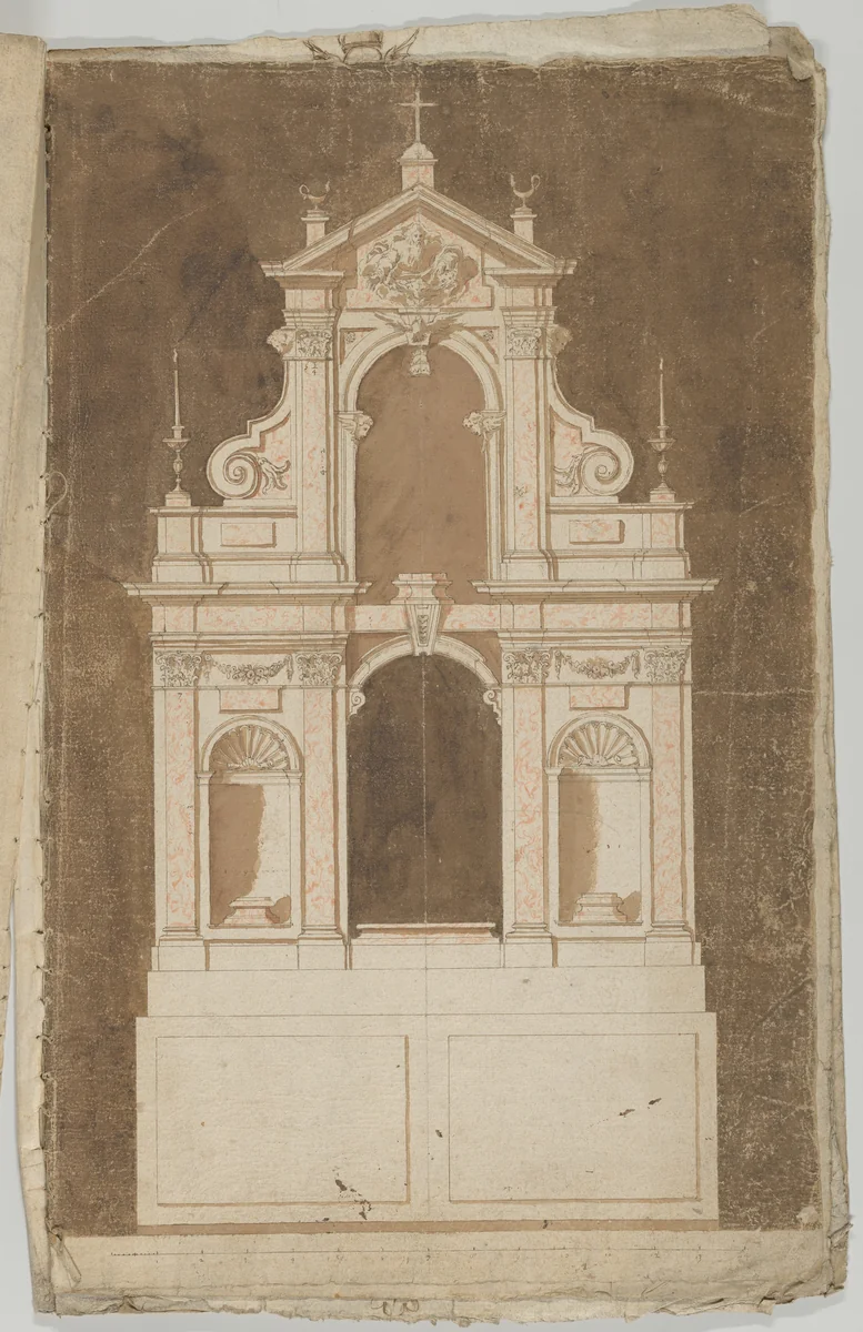Design for an Altar with Red Marble to be set against a Wall by anonymous, drawing, 1600-1699