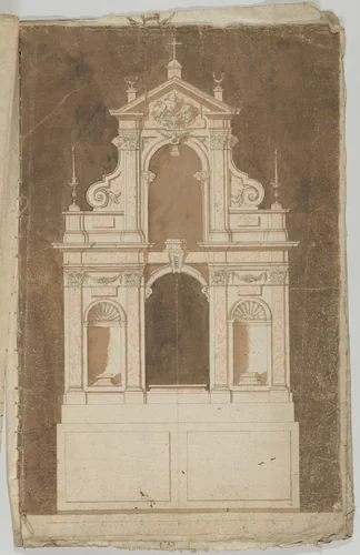Design for an Altar with Red Marble to be set against a Wall by anonymous, drawing, 1600-1699