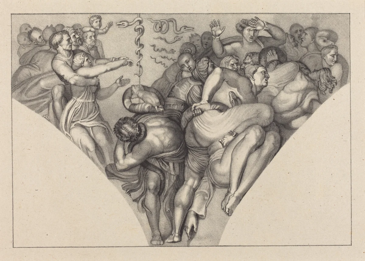 Brazen Serpent, from Michael Angelo by William Sharp; John Flaxman, print, 1829