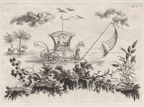 The Carriages used on the Moon and which move by sails by Filippo Morghen, print, 1764-1774