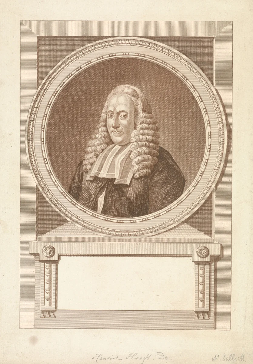 Portret van de Amsterdamse burgemeester Hendrik Danielsz Hooft by Mathias de Sallieth, print, 1787
