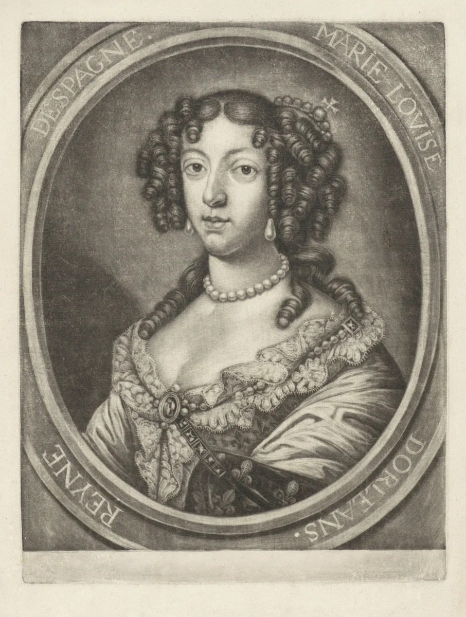 Portret van Marie Louise van Orléans by Jan van Somer, print, 1655-1700