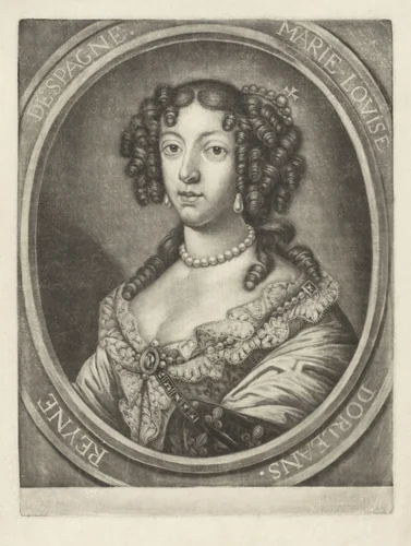 Portret van Marie Louise van Orléans by Jan van Somer, print, 1655-1700