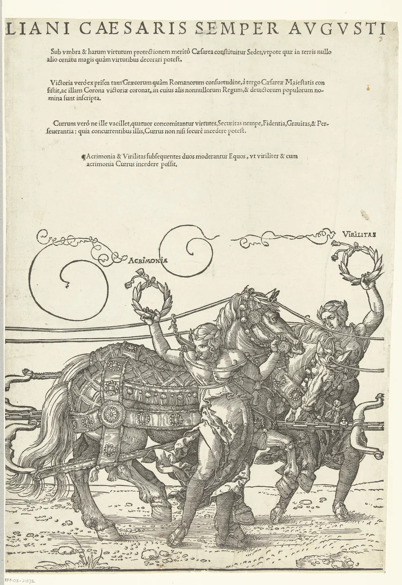 Triomfwagen van keizer Maximiliaan I by Hans Guldenmund, print, 1527-1529