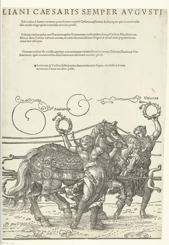 Triomfwagen van keizer Maximiliaan I by Hans Guldenmund, print, 1527-1529