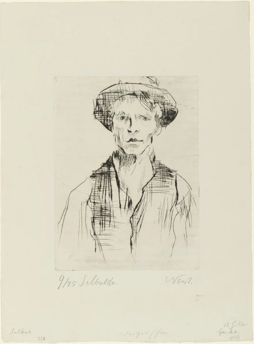 Self-Portrait with Hat (Selbstbildnis mit Hut) by Rolf Nesch, print, 1923