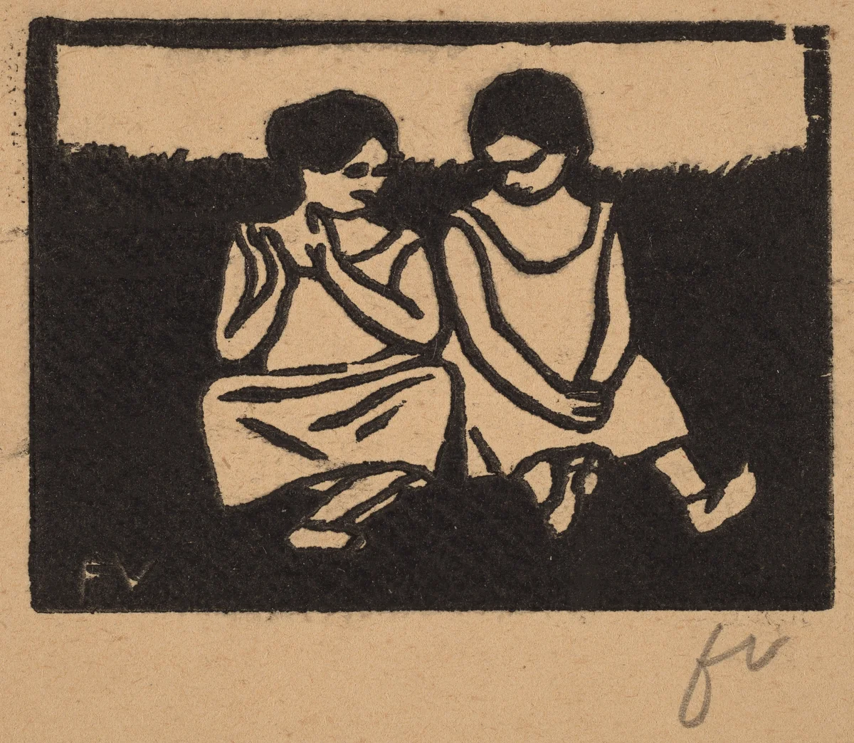 Two Girls in Chemises (Deux fillettes en chemise) by Félix Vallotton, print, 1893