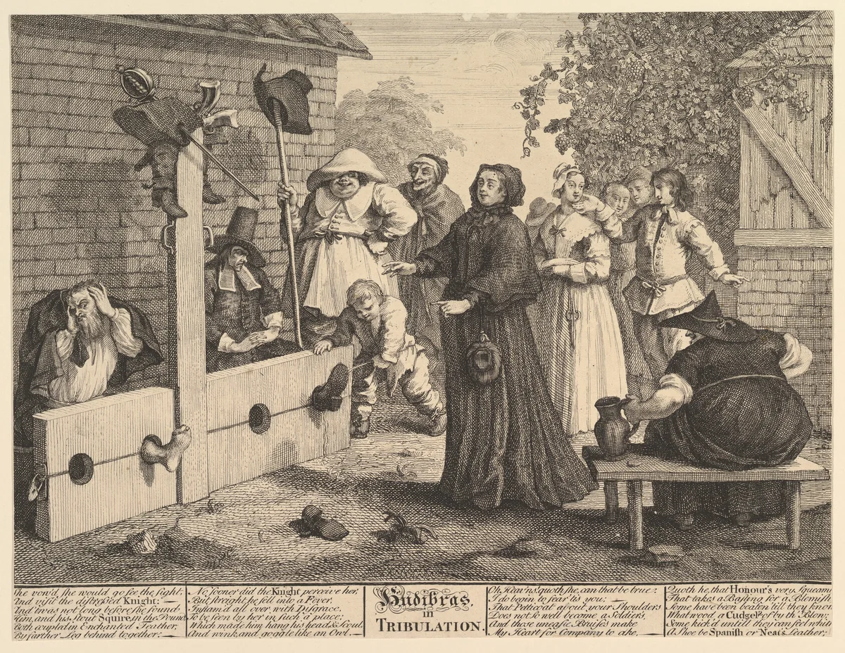 Hudibras in Tribulation (Twelve Large Illustrations for Saumel Butler's Hudibras, Plate 6) by William Hogarth, print, 1725-1726